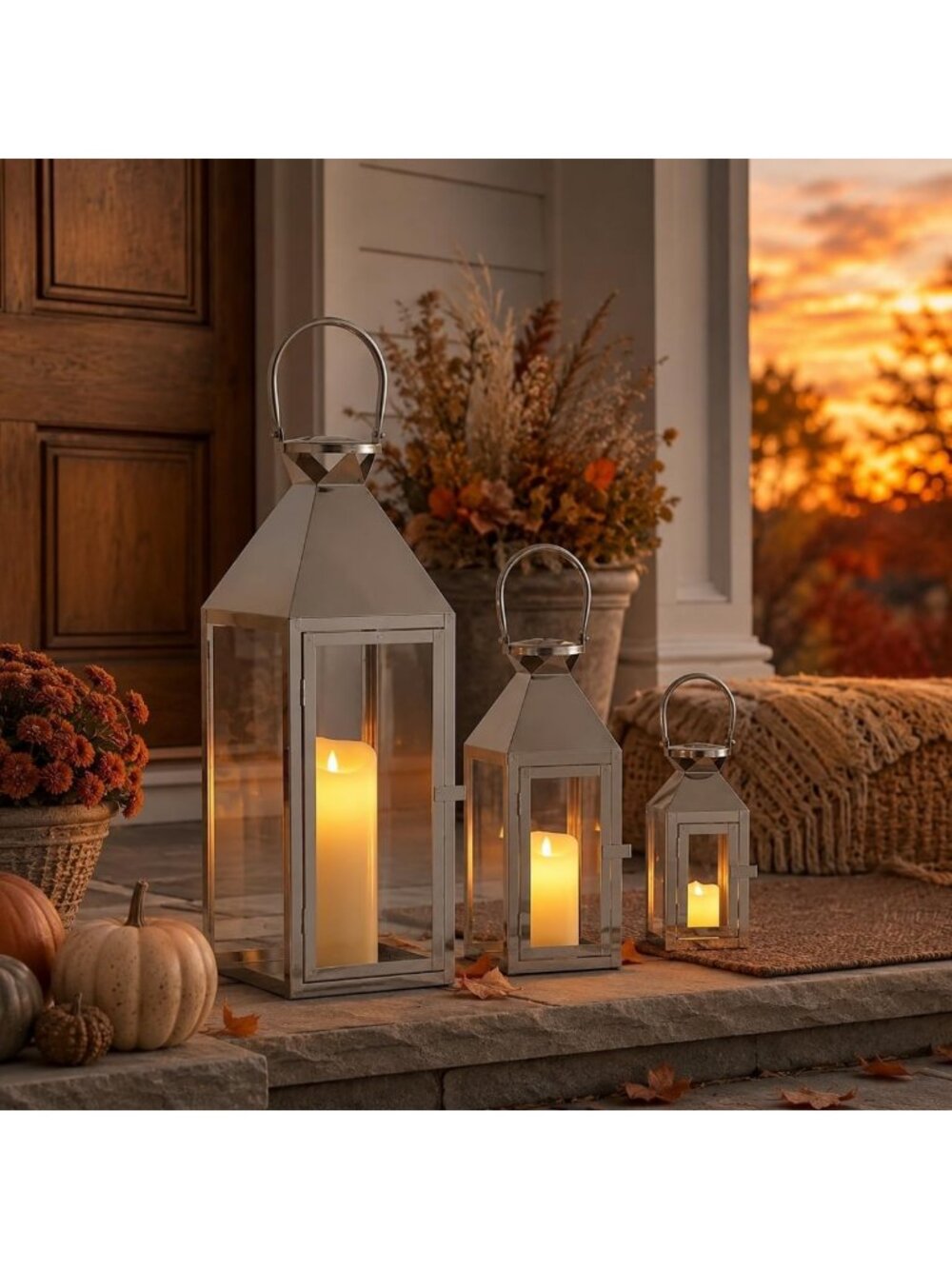Chic Tempered Glass Candle Lantern Set - 3 Sizes (26", 19", 13" H) for Home
